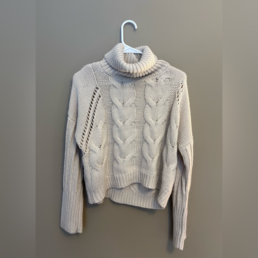 Moon & Madison Cream Cable Knit Turtleneck Sweater